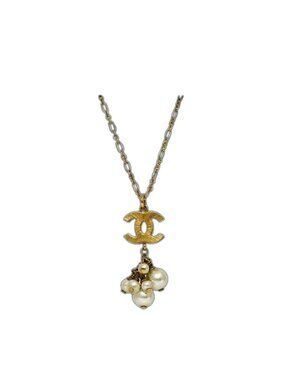 Chanel Necklace Gold White CC Logo Pearl